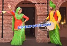 Punjabi Dhol Wala With Gidha Lady Statue Punjabi Dhol Wala With Gidha Lady Statue