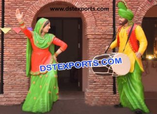 Punjabi Dhol Wala With Gidha Lady Statue Punjabi Dhol Wala With Gidha Lady Statue