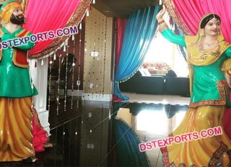 Punjabi Wedding Welcome Dancing Couple Statue
