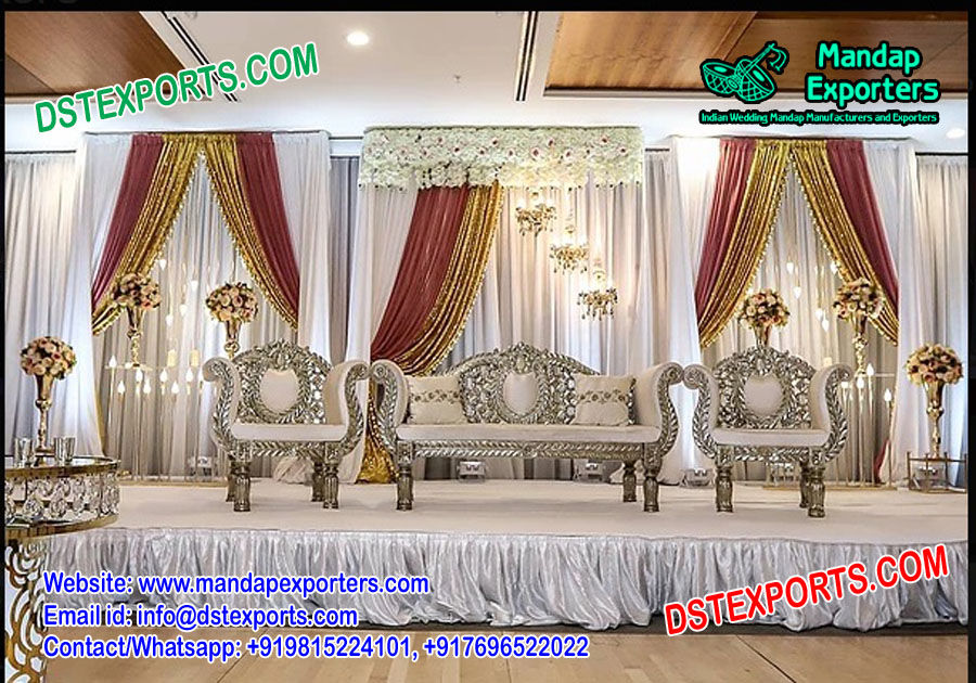 Glamorous Silver Carved Wedding Sofa Set