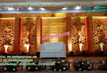 Wedding Stage Decor With Golden Backdrop Panels Wedding Stage Decor With Golden Backdrop Panels