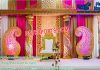 Wedding Stage With Gold Crystal Pillars Wedding Stage With Gold Crystal Pillars
