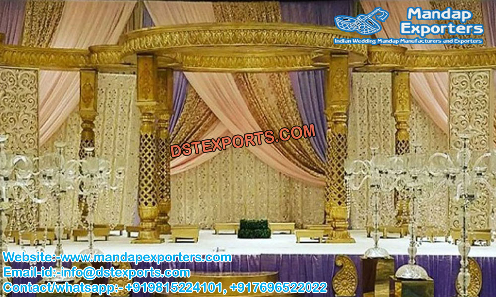 Wedding Golden Jali Fiber Mandap Decoration