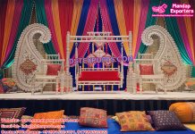 Indian Wedding Mehndi Stage Paisley Decor Indian Wedding Mehndi Stage Paisley Decor