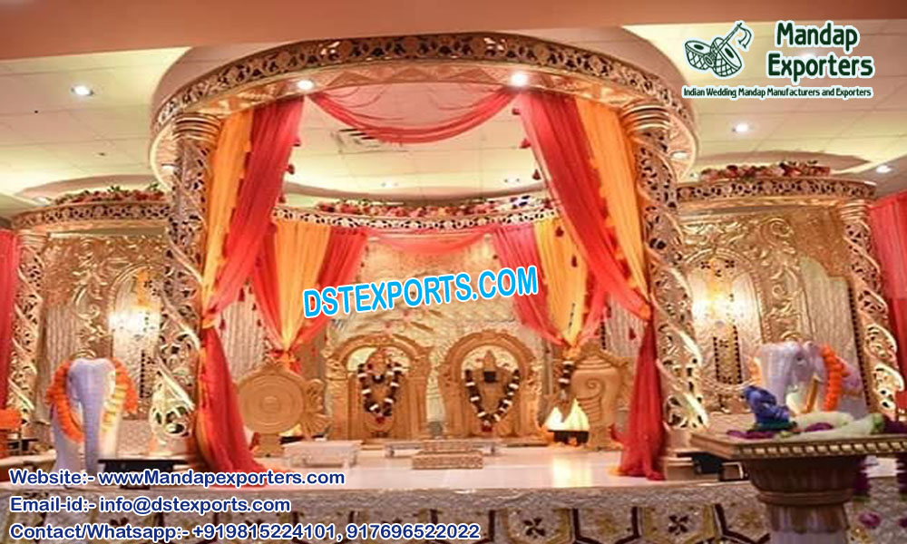 Hindu Wedding Spiral Gold Carved Mandap
