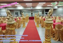 Golden Fiber Walkway Pillars With Ganesha Golden Fiber Walkway Pillars With Ganesha