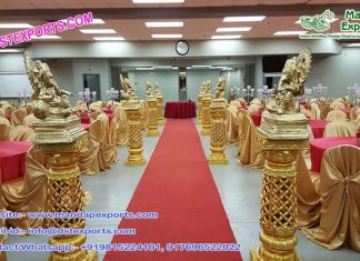 Golden Fiber Walkway Pillars With Ganesha Golden Fiber Walkway Pillars With Ganesha