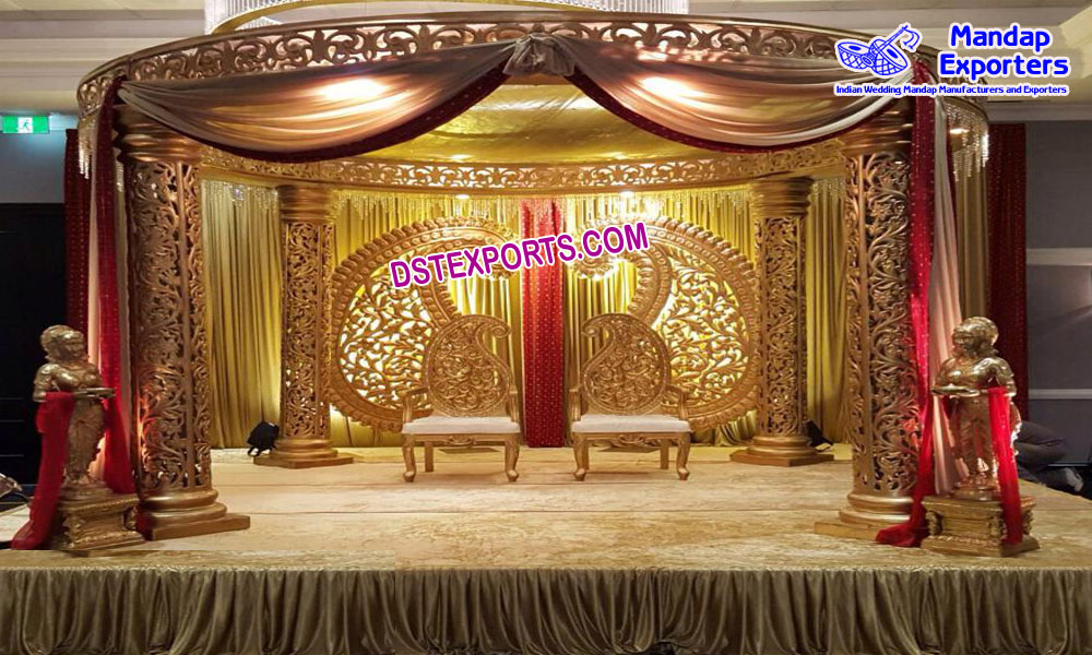 Wedding Fiber Carved Round Mandap With Paisley