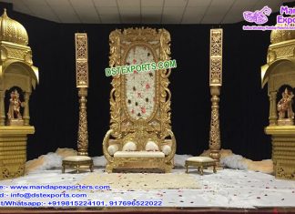 Exclusive Golden Wedding Stage With Temples Exclusive Golden Wedding Stage With Temples