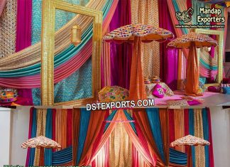 Punjabi Sangeet Stage with Phulkari Umbrellas