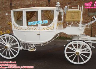 White Covered Horse Drawn Carriage For Sale