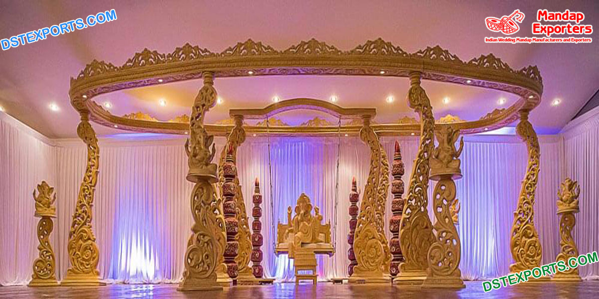 Beautiful Wedding Wooden Look Fiber Peacock Mandap