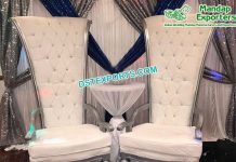 Latest High Back Silver Chairs for Bride & Groom Latest High Back Silver Chairs for Bride & Groom