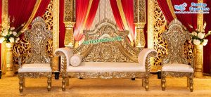 Royal Golden Metal Carved Sofa With Chairs