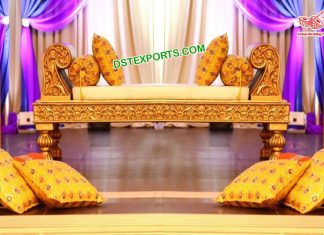 Designer Golden Backless Couch For Mehndi Stage Designer Golden Backless Couch For Mehndi Stage