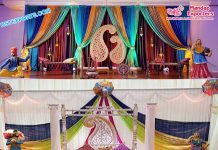 Indian Wedding Mehndi Setup With Statues Indian Wedding Mehndi Setup With Statues