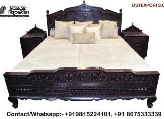 Antique Wooden Maharaja Bed with Stool