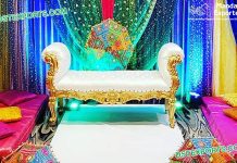 White & Gold Backless Sofa for Wedding Decor