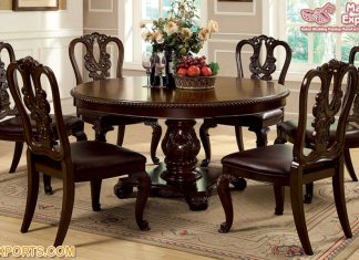 Formal Teak Wood Round Dining Table Set
