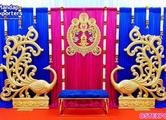 Golden FRP Peacock Statue for Wedding Decor