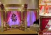 Golden Jali Pillars Wedding Crystal Mandap