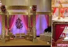 Golden Jali Pillars Wedding Crystal Mandap