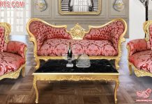 Leather Gold Finish Living Room Sofa Set