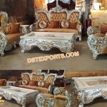 Silver Carved Wooden Living Room Sofa Set