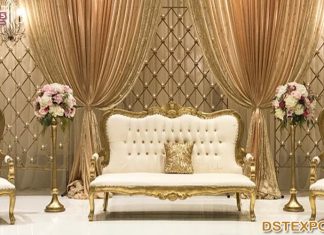 Wedding White Gold Finish Throne Sofa Set