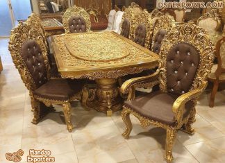 Antique Gold 8 Seater Dining Table Set