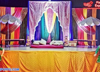 Glam Punjabi Wedding Stage Backdrop Curtains