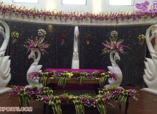 Swan Themed Wedding Party Stage Decor