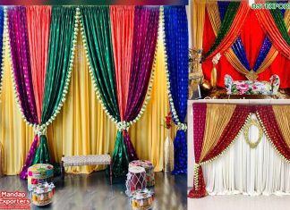 Vibrant Haldi Decor with Wedding Backdrop Drapes