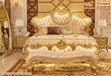 Luxury Gold Finish Bed With Side Table