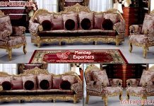 Classic Baroque Leather Sofa Set For Living Room