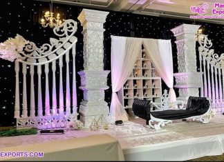 Heavenly Wedding White Theme Reception Stage