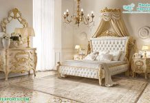 Classic Gold White Carving Bedroom Furniture