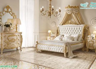 Classic Gold White Carving Bedroom Furniture