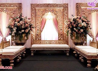 Golden Backdrop Photo Frames For Wedding Stage