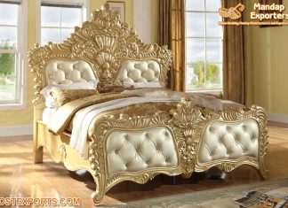 Rich Gold Queen Bed For Bedroom