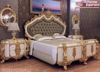 Royal White Italian Bed With Night Table