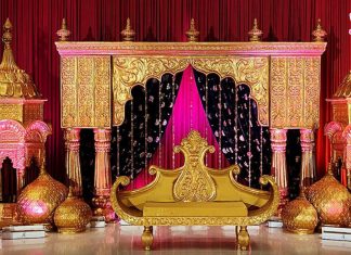 Tamil Hindu Wedding Gold Reception Stage