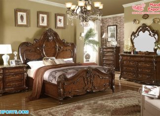Brown Finish Handmade Teak Wood Bedroom Furniture