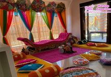 Colorful Indian Mehndi/Sangeet Stage Decoration Colorful Indian Mehndi Sangeet Stage Decoration
