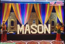 Colorful Wedding Mehndi Stage Setup With Statues Colorful Wedding Mehndi Stage Setup With Statues