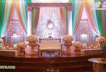 Elegant Roman Wedding Reception Stage Decor