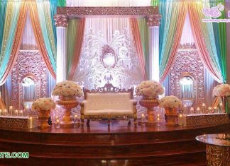 Elegant Roman Wedding Reception Stage Decor