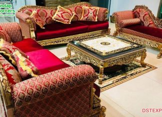 Gold Finish Wooden Carved Living Room Sofa Set Gold Finish Wooden Carved Living Room Sofa Set