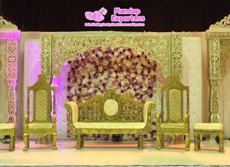 Gold Theme Wedding Engagement Stage Decoration