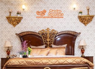 Italian Wood Carved King Bed With Night Stand